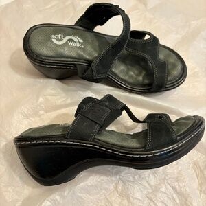 SoftWalk Leather Suede Slides Sandals Heels